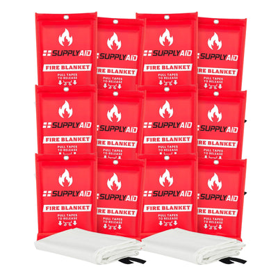 SupplyAID 12 Pack Emergency Fire Blanket for Camping and Safety Supplies, White