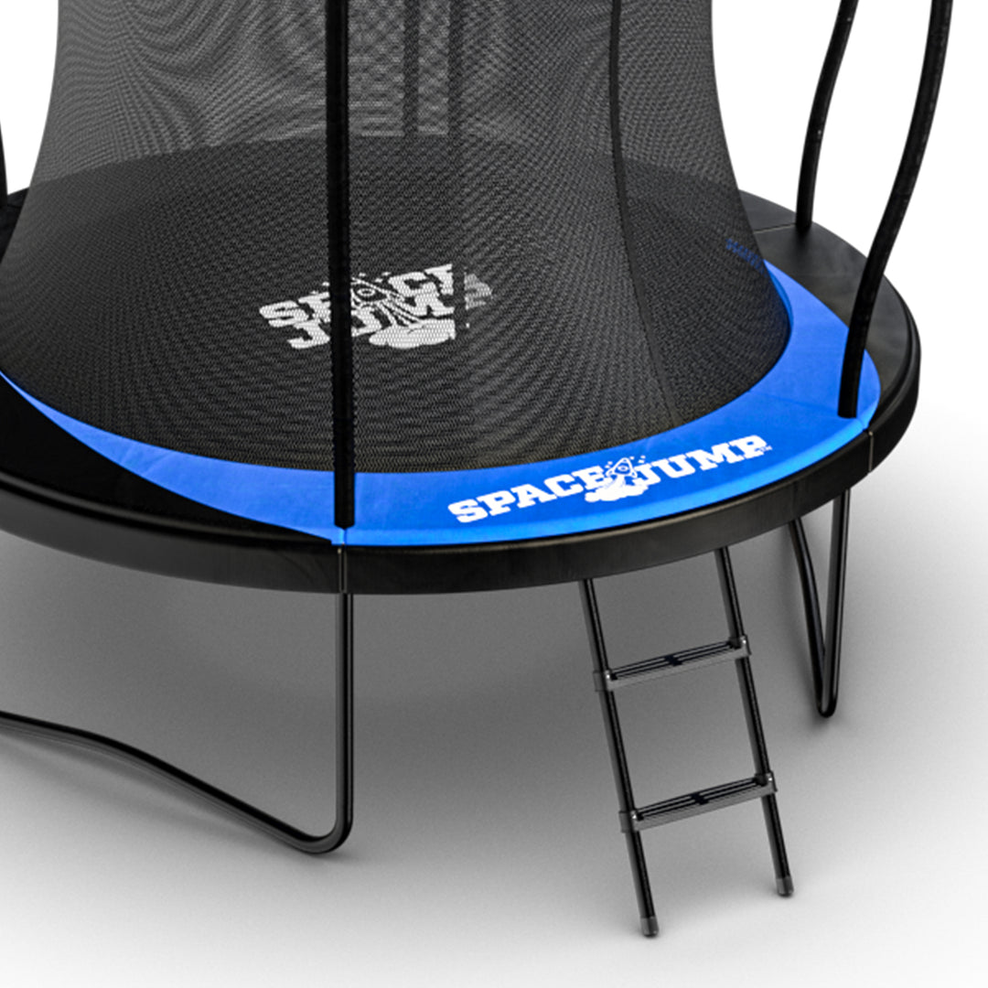 SpaceJump Lunar 8 Foot Trampoline, Outdoor Round Bouncer with Safety Net, Black