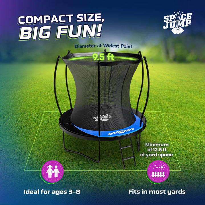 SpaceJump Lunar 8 Foot Trampoline, Outdoor Round Bouncer with Safety Net, Black