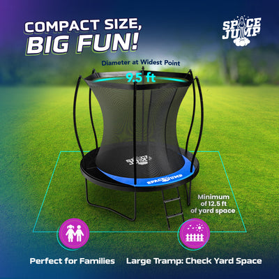 SpaceJump Lunar 8' Trampoline, Outdoor Bouncer with Net and Eclipse Sun Shade