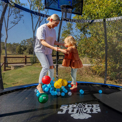 SpaceJump Lunar 8 Foot Trampoline, Outdoor Round Bouncer with Safety Net, Black - VMInnovations