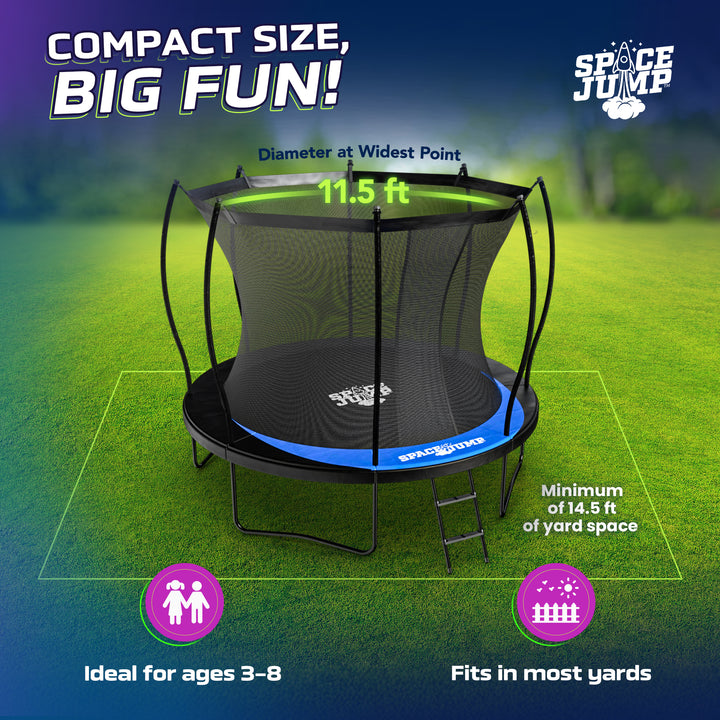 SpaceJump Lunar 10' Trampoline, Outdoor Ultimate Set with Slide, Hoop & Sprayer