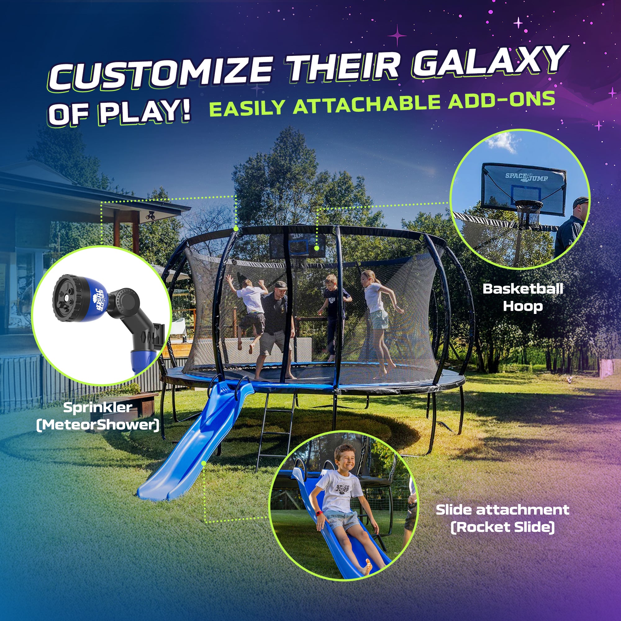 SpaceJump Lunar 10 Foot Trampoline, Outdoor Round Bouncer with Safety Net, Black - VMInnovations