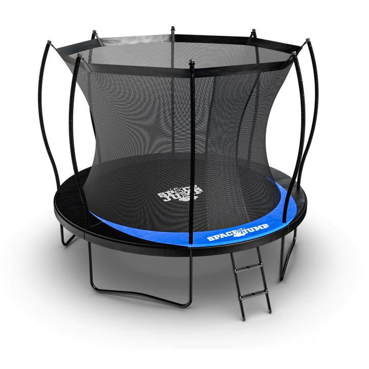 SpaceJump Lunar 10 Foot Trampoline, Outdoor Round Bouncer with Safety Net, Black