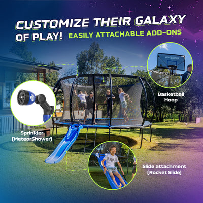 SpaceJump Lunar 12 Foot Trampoline, Outdoor Round Bouncer with Safety Net, Black - VMInnovations