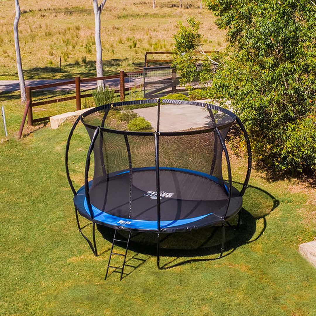 SpaceJump Lunar 12' Trampoline, Outdoor Ultimate Set with Slide, Hoop & Sprayer