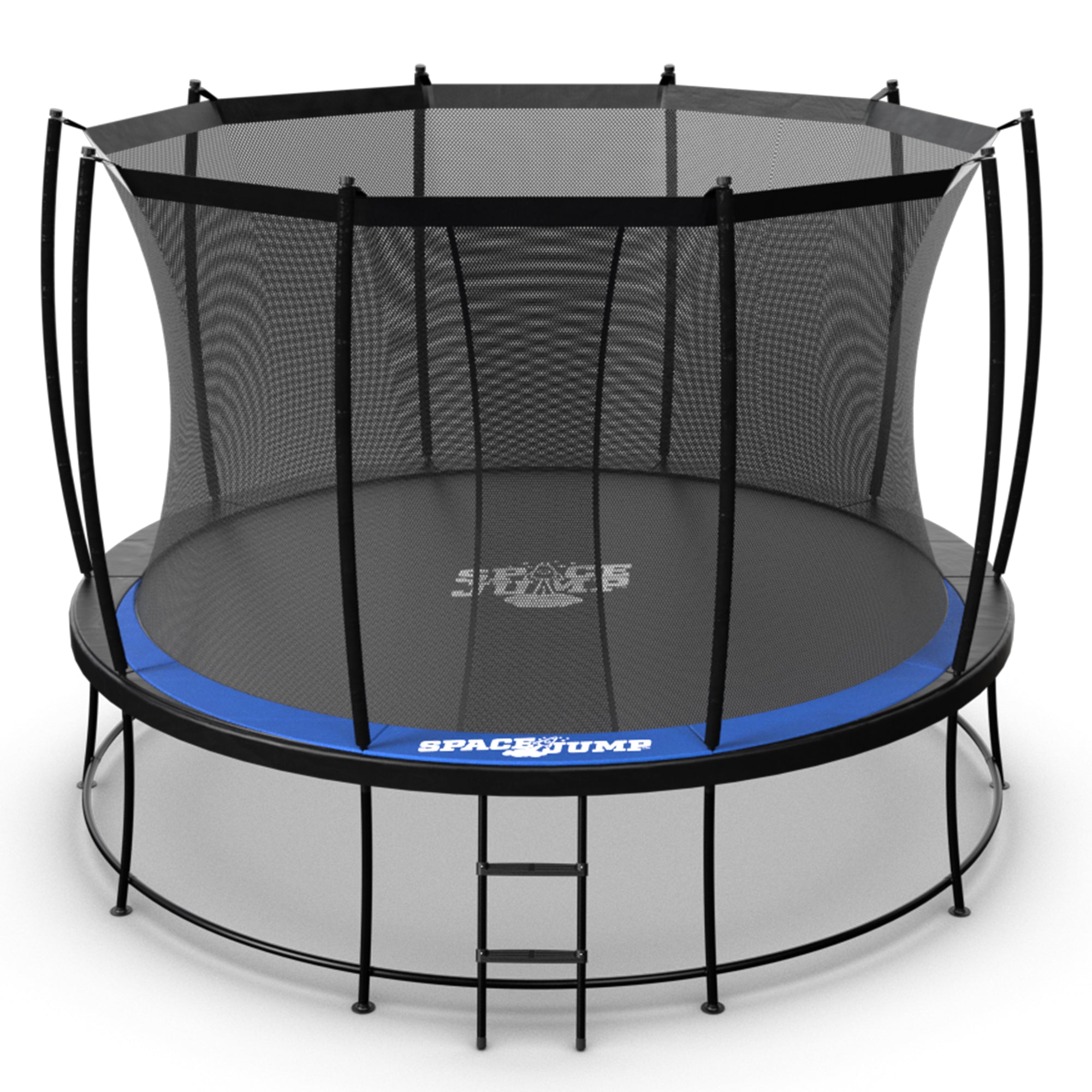 SpaceJump Astro 12 Ft Trampoline, Round Outdoor Bounce Pad w/ Safety Net, Black
