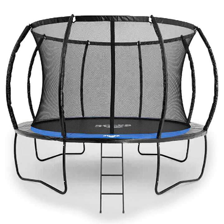 SpaceJump Lunar 12 Foot Trampoline, Outdoor Round Bouncer with Safety Net, Black