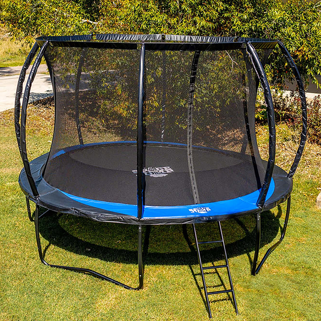 SpaceJump Lunar 12 Foot Trampoline, Outdoor Round Bouncer with Safety Net, Black
