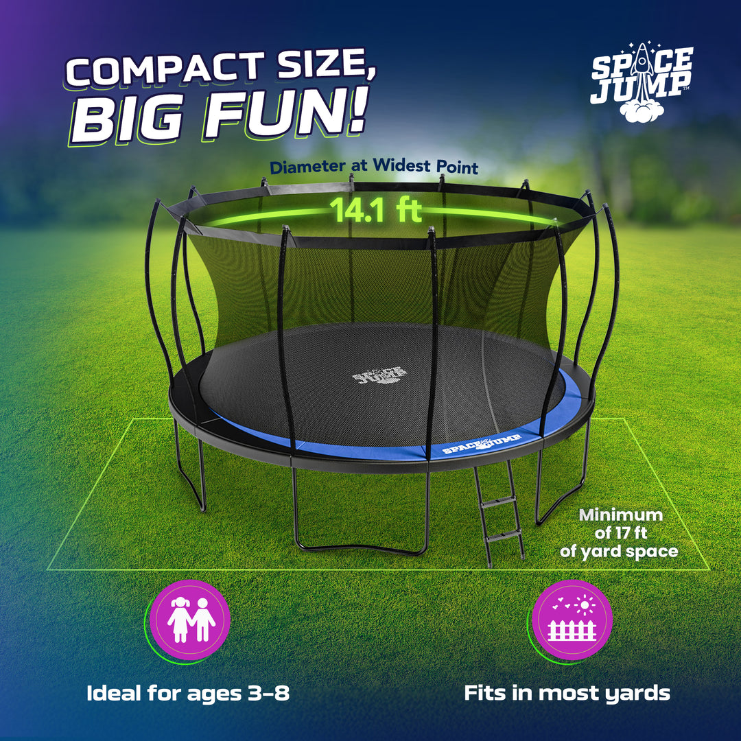 SpaceJump Lunar 14' Trampoline, Outdoor Ultimate Set with Slide, Hoop & Sprayer
