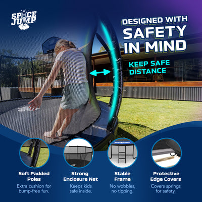 SpaceJump Lunar 14 Foot Trampoline, Outdoor Round Bouncer with Safety Net, Black
