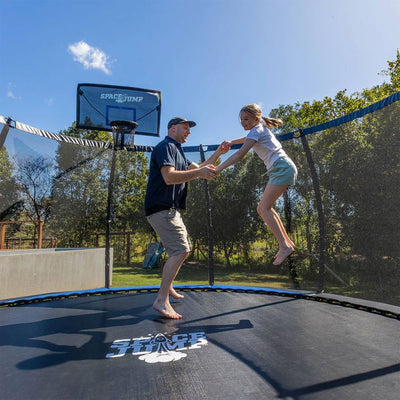 SpaceJump Lunar 14' Trampoline, Outdoor Ultimate Set with Slide, Hoop & Sprayer