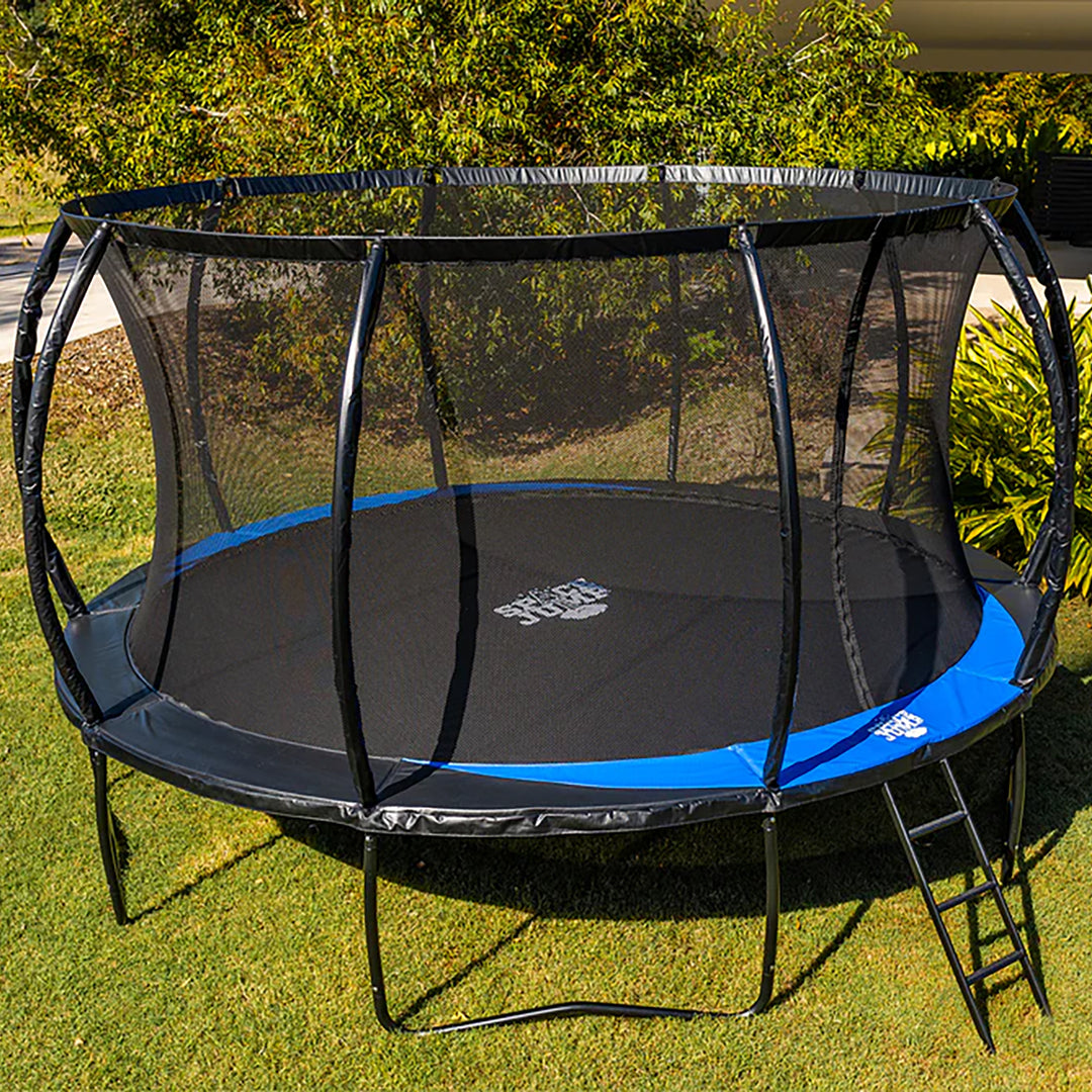 SpaceJump Lunar 14 Foot Trampoline, Outdoor Round Bouncer with Safety Net, Black