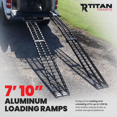 Titan Ramps 2 Pack 8’ Folding ATV Loading Ramps Arched Aluminum Design, Black - VMInnovations