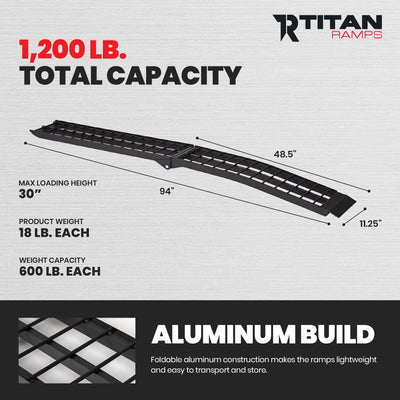 Titan Ramps 2 Pack 8’ Folding ATV Loading Ramps Arched Aluminum Design, Black - VMInnovations