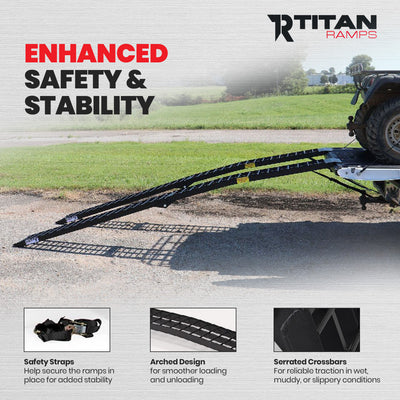 Titan Ramps 2 Pack 8’ Folding ATV Loading Ramps Arched Aluminum Design, Black - VMInnovations