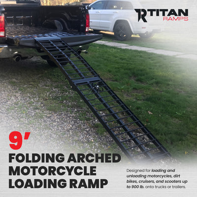 Titan Ramps 9' Folding Motorcycle Loading Ramp, Arched Aluminum, (Open Box)