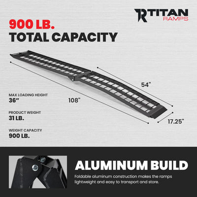 Titan Ramps 9' Folding Motorcycle Loading Ramp, Arched Aluminum, (Open Box)