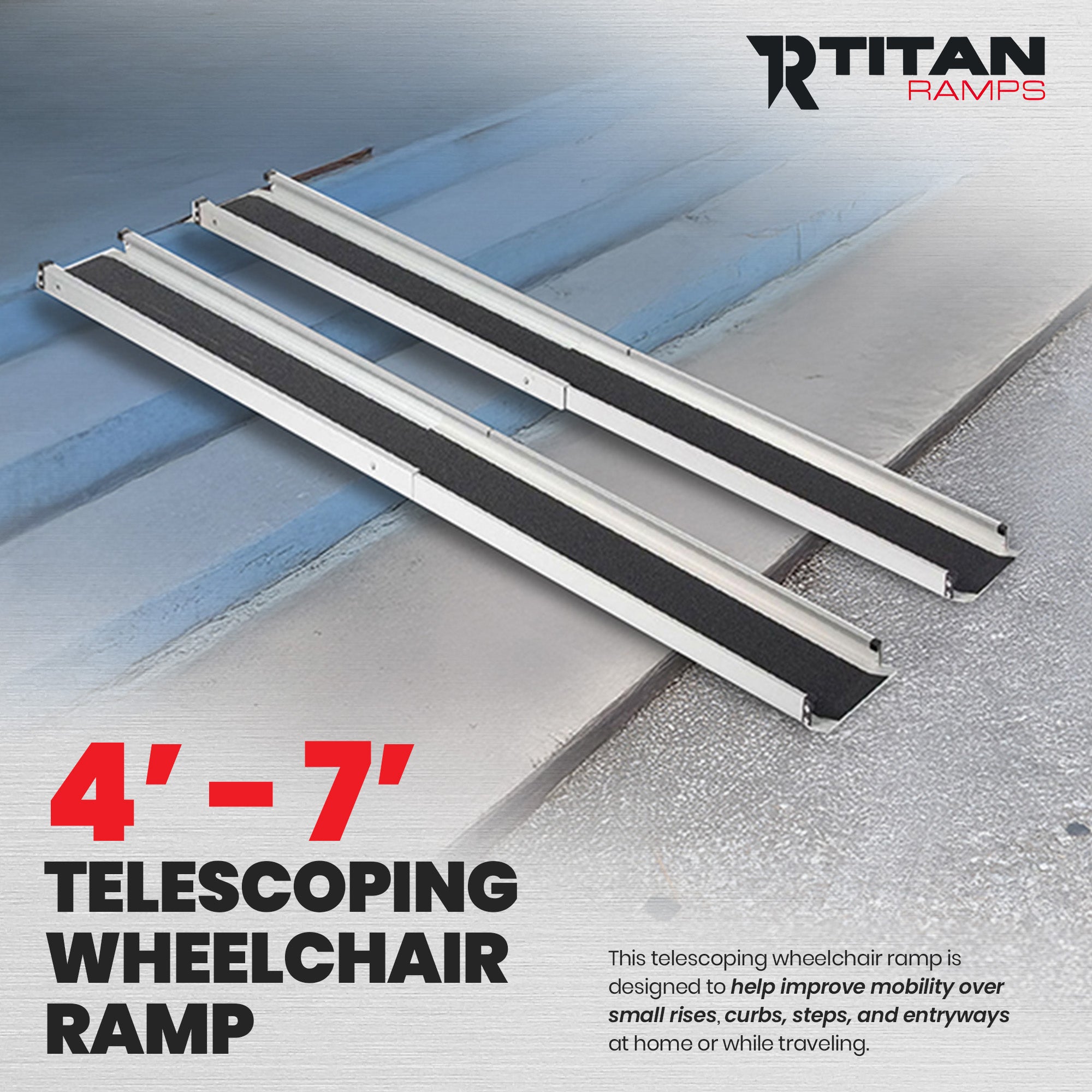 Titan Ramps 4' to 7' Telescoping Aluminum Wheelchair Ramp with 600 lb. Capacity