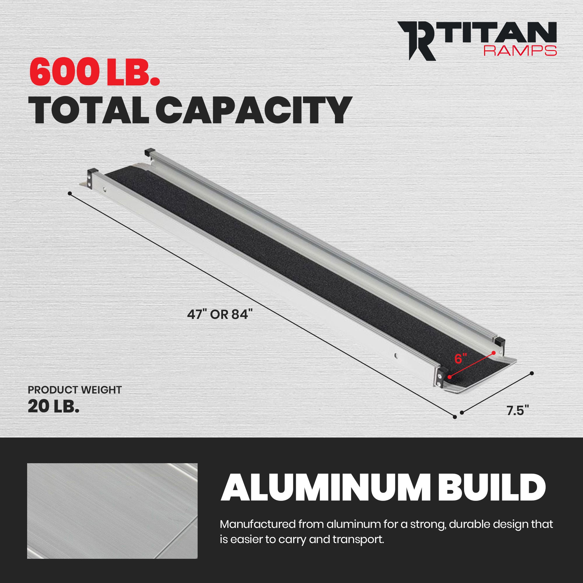 Titan Ramps 4' to 7' Telescoping Aluminum Wheelchair Ramp with 600 lb. Capacity