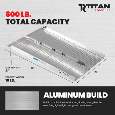 Titan Ramps 3 Foot Single-Fold Aluminum Wheelchair Ramp, 600 Pound Capacity