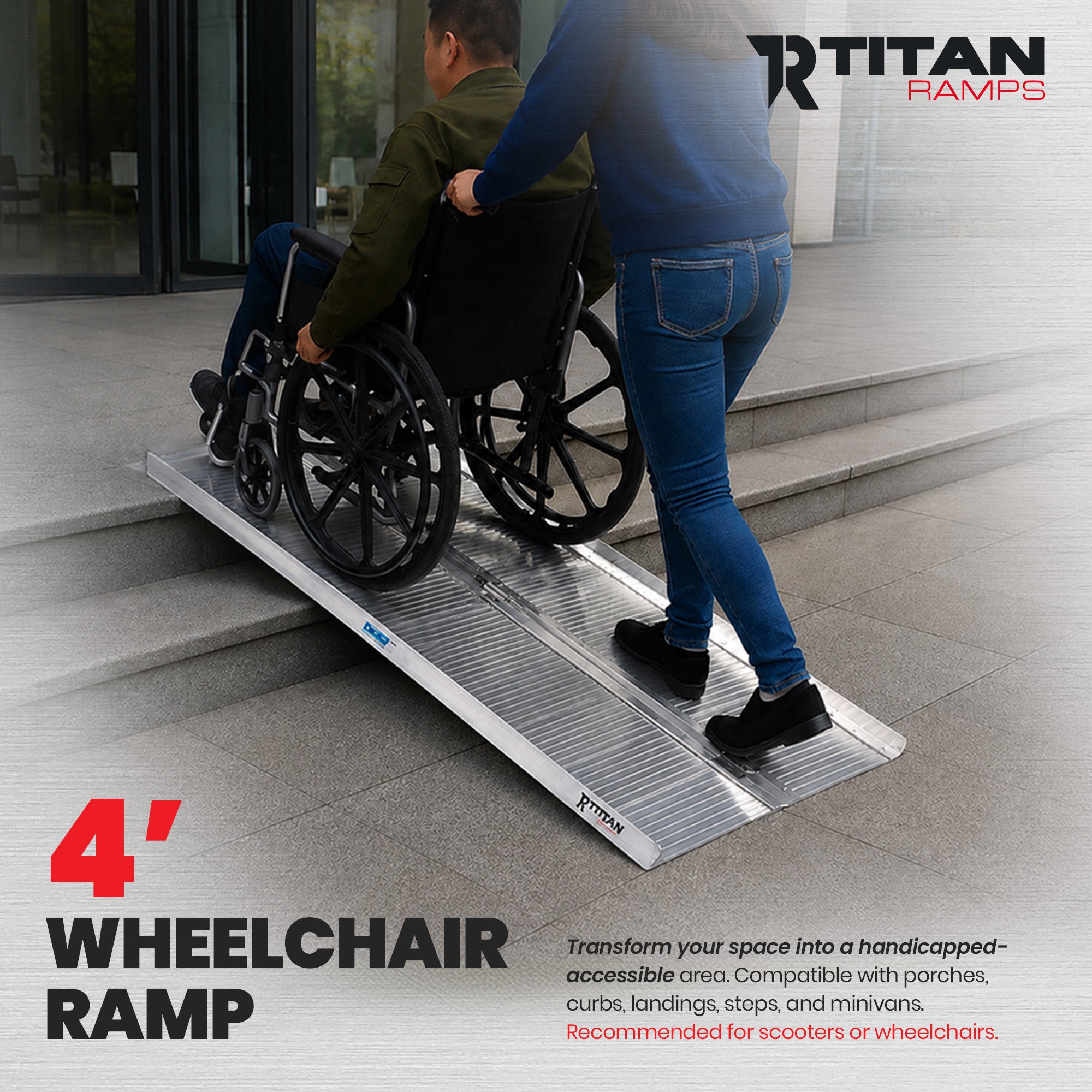 Titan Ramps 4 Foot Single-Fold Aluminum Wheelchair Ramp, 600 Pound Capacity