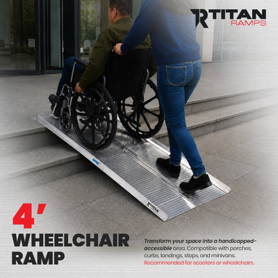 Titan Ramps 4 Foot Single-Fold Aluminum Wheelchair Ramp, 600 Pound Capacity