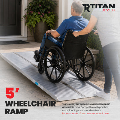 Titan Ramps 5 Foot Single-Fold Aluminum Wheelchair Ramp, 600 Pound Capacity - VMInnovations
