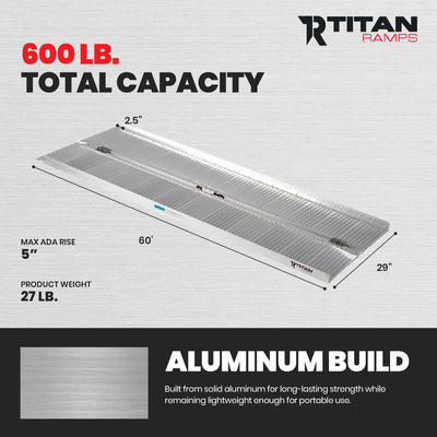Titan Ramps 5 Foot Single-Fold Aluminum Wheelchair Ramp, 600 Pound Capacity - VMInnovations