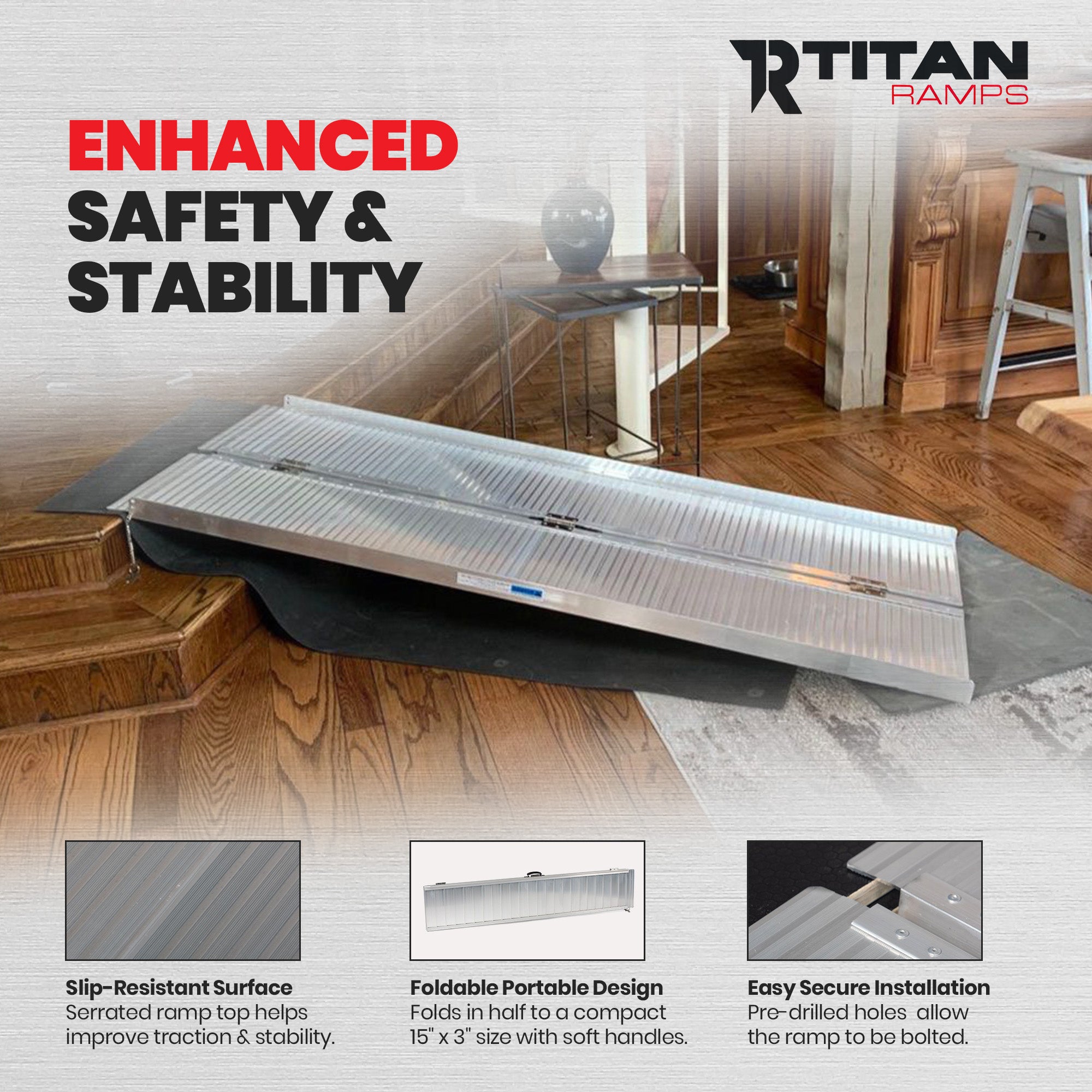 Titan Ramps 5 Foot Single-Fold Aluminum Wheelchair Ramp, 600 Pound Capacity - VMInnovations