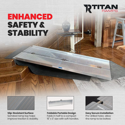 Titan Ramps 5 Foot Single-Fold Aluminum Wheelchair Ramp, 600 Pound Capacity - VMInnovations