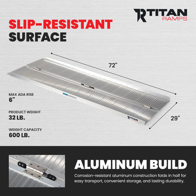 Titan Ramps 6 Foot Single-Fold Aluminum Wheelchair Ramp, 600 Pound Capacity