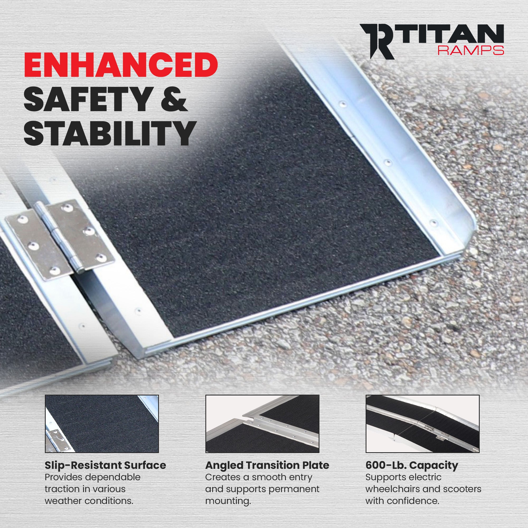 Titan Ramps 5 Foot Multi-Fold Grip Aluminum Wheelchair Ramp, 600 Pound Capacity