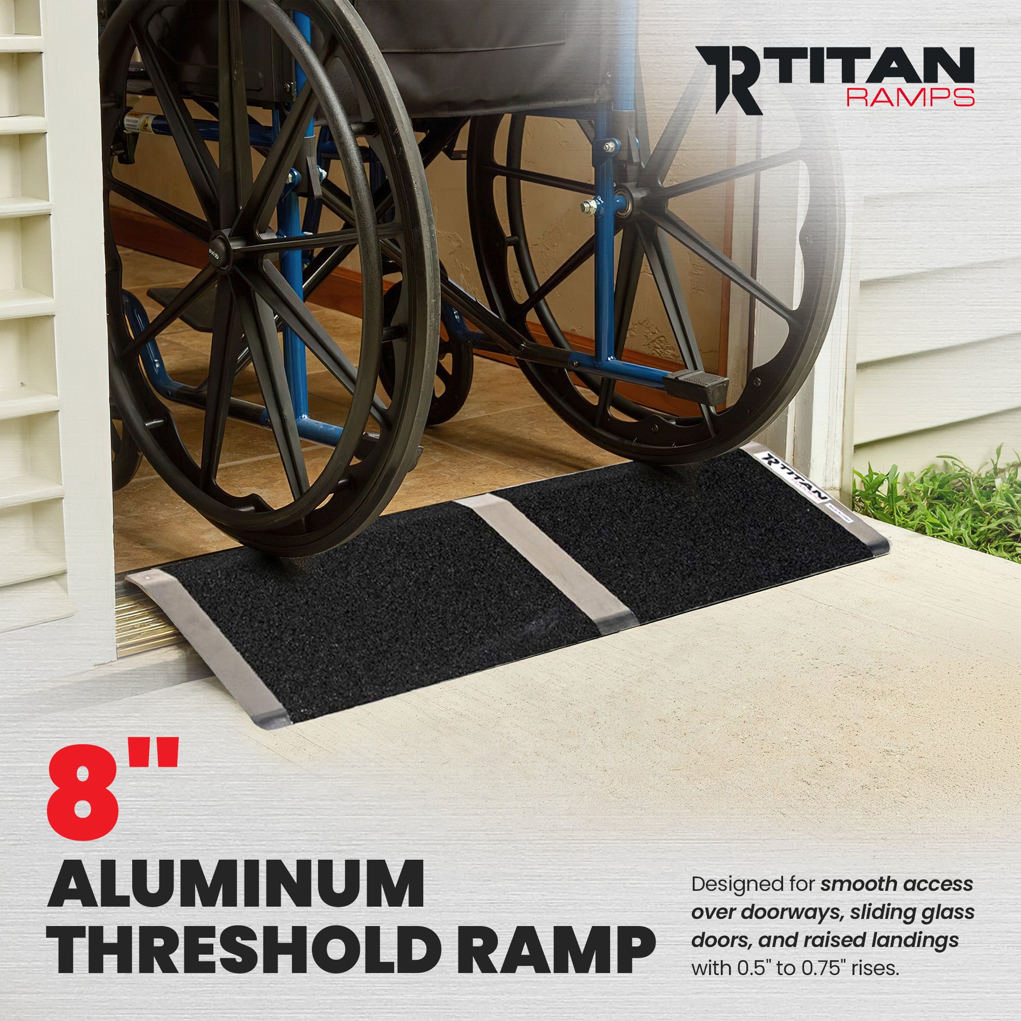 Titan Ramps 8 Inch Aluminum Threshold Ramp for Doorways, or Raised Landings