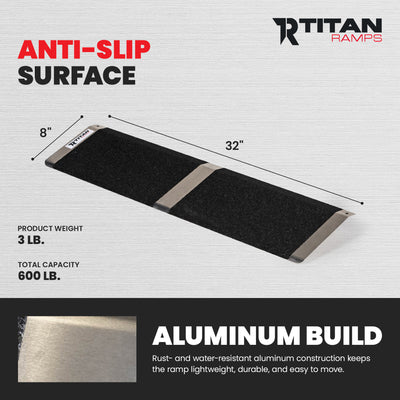 Titan Ramps 8 Inch Aluminum Threshold Ramp for Doorways, or Raised Landings