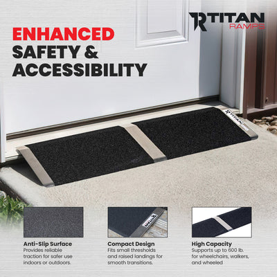 Titan Ramps 8 Inch Aluminum Threshold Ramp for Doorways, or Raised Landings