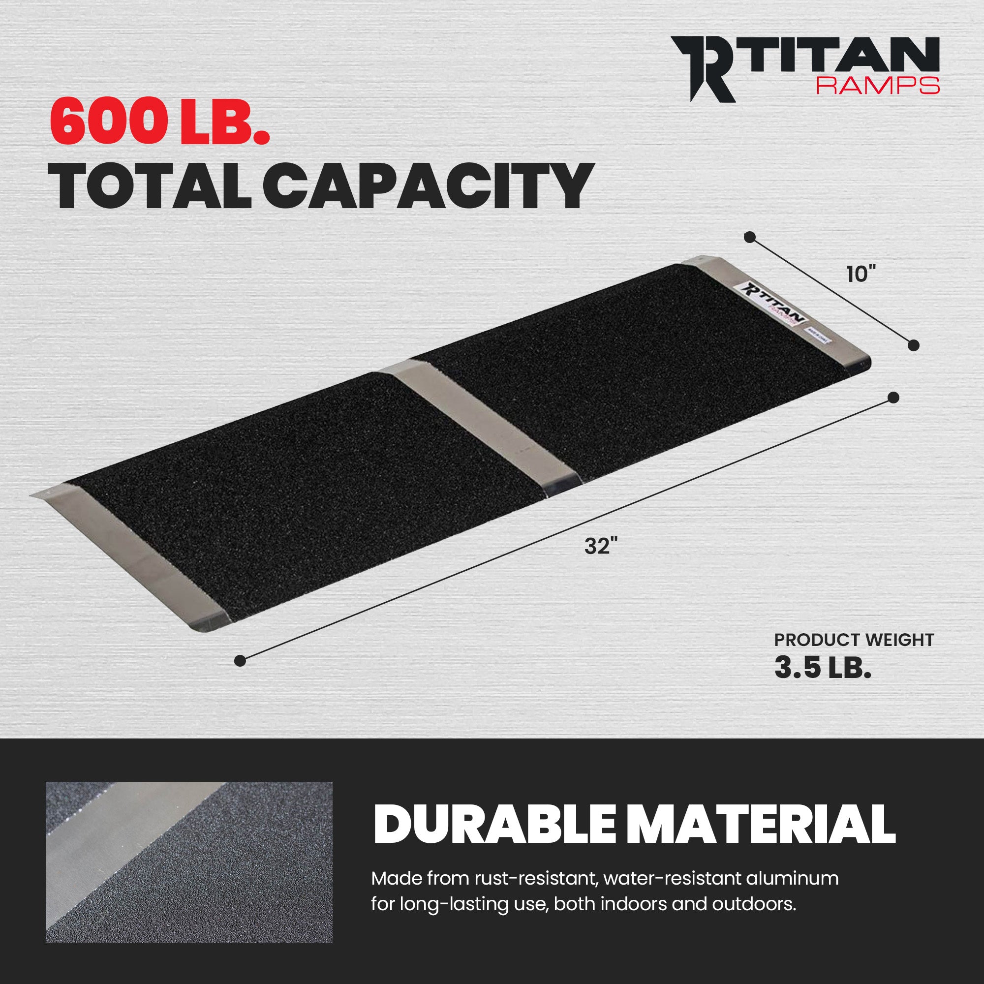 Titan Ramps 10 Inch Aluminum Threshold Ramp for Doorways, or Raised Landings