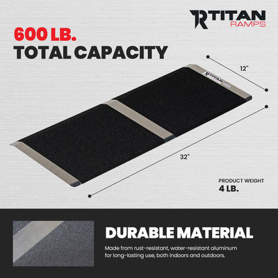 Titan Ramps 12 Inch Aluminum Threshold Ramp for Doorways, or Raised Landings