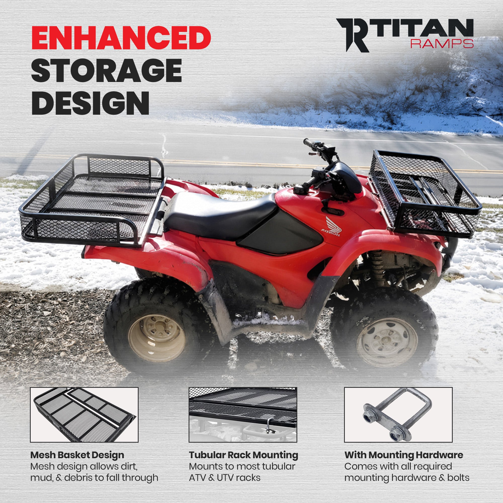 Titan Ramps Universal ATV/UTV Steel Rear Cargo Basket Rack, Up to 100 lb, Black (Used)