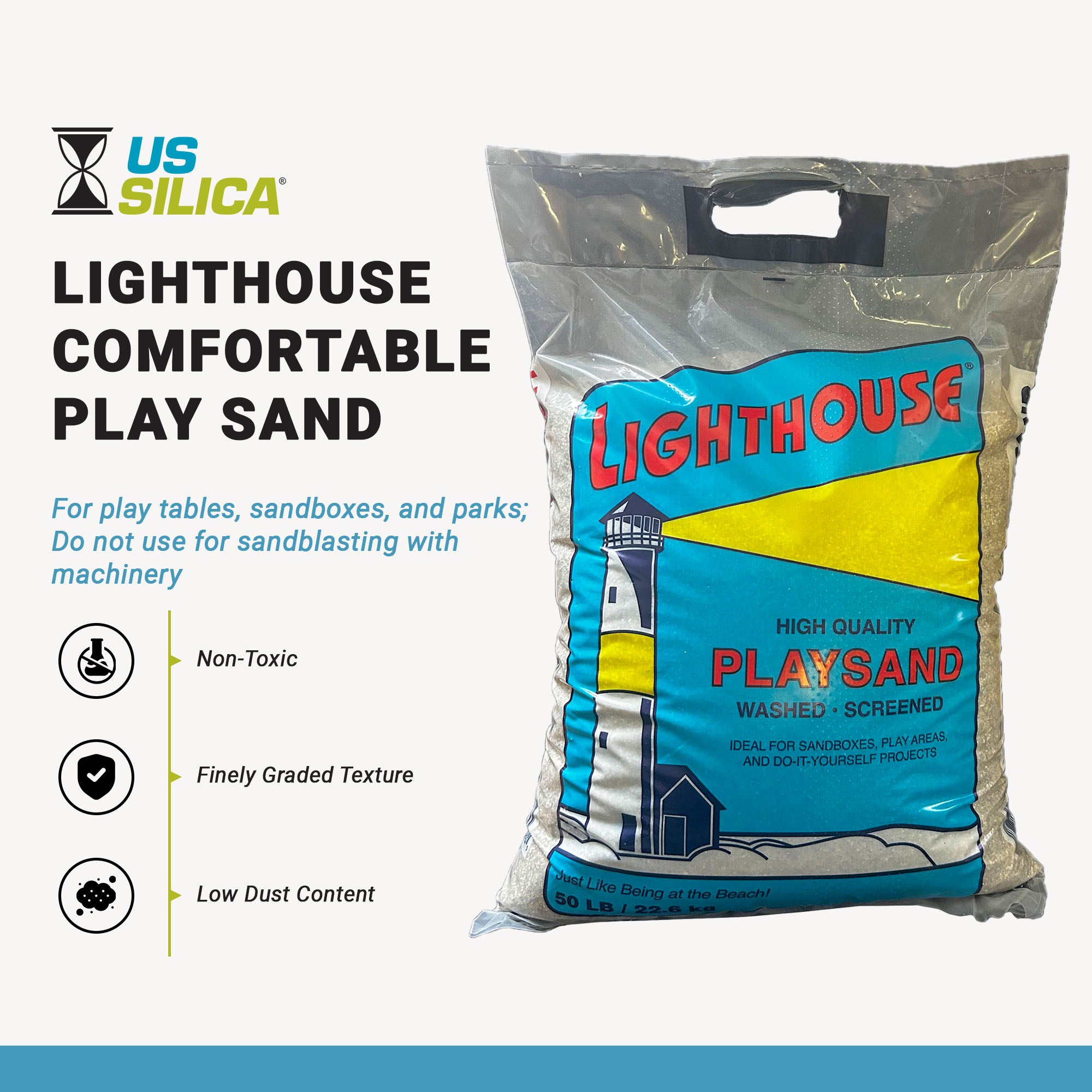 US Silica 50 Lb Lighthouse Comfortable Play Sand Bundled w/ Kiddie Pool, Sandpit