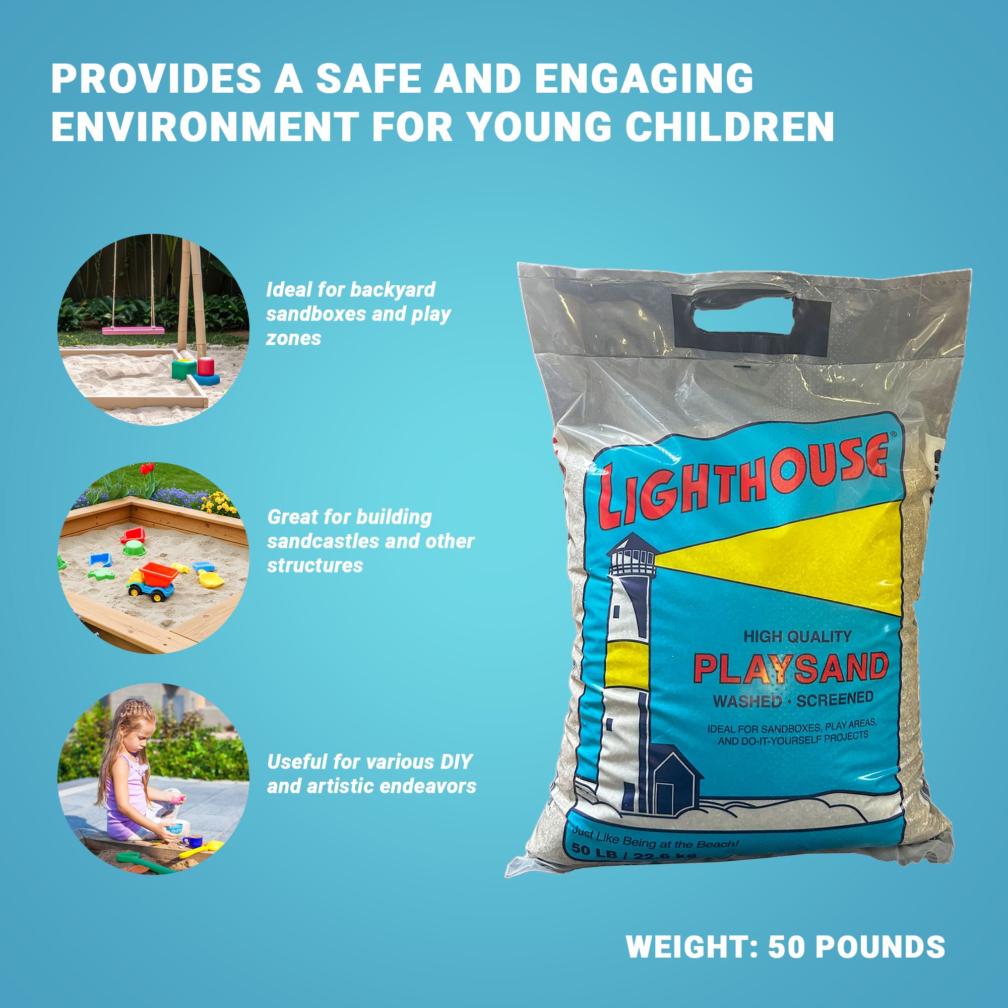 US Silica 50 Lb Lighthouse Comfortable Play Sand Bundled w/ Kiddie Pool, Sandpit