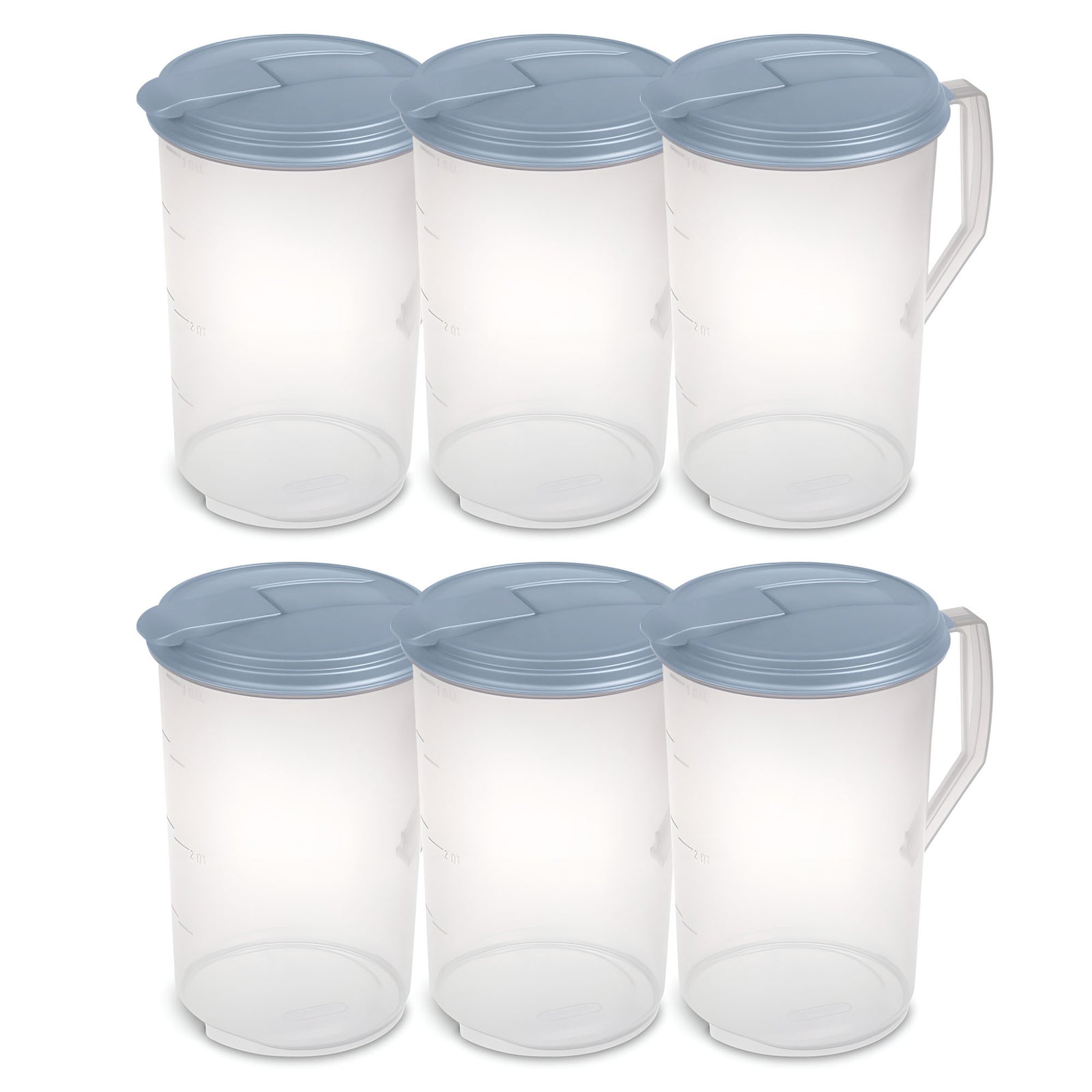 Sterilite 6 Pack 1 Gal Round Pitcher, Flip Lid Drink Dispenser Jug, Washed Blue - VMInnovations