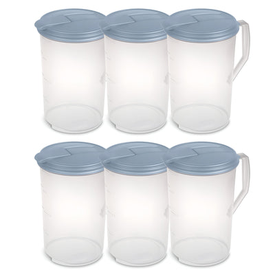 Sterilite 6 Pack 1 Gal Round Pitcher, Flip Lid Drink Dispenser Jug, Washed Blue - VMInnovations