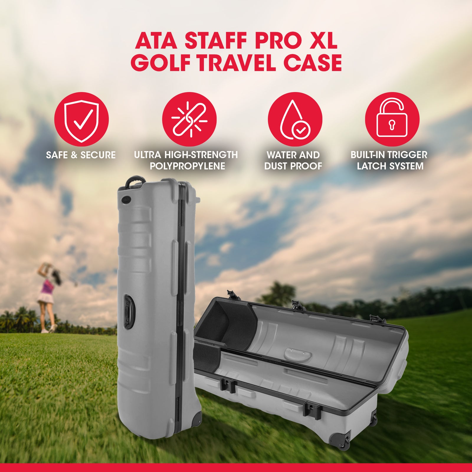 SKB Cases ATA Staff Pro XL Hard Plastic Storage Wheeled Golf Travel Case, Grey - VMInnovations