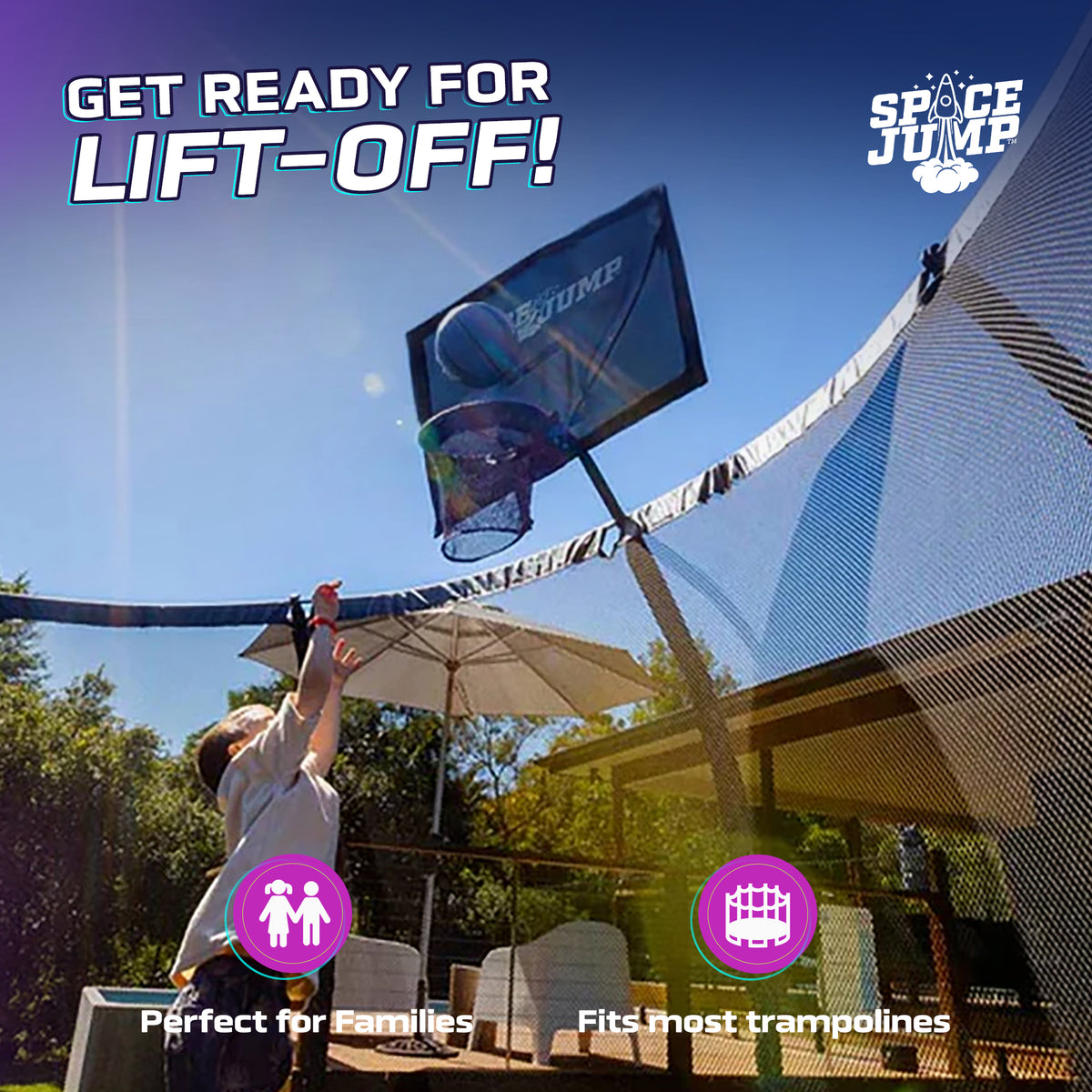 SpaceJump Lunar 16' Round Trampoline with AstroJam Basketball Hoop Attachment