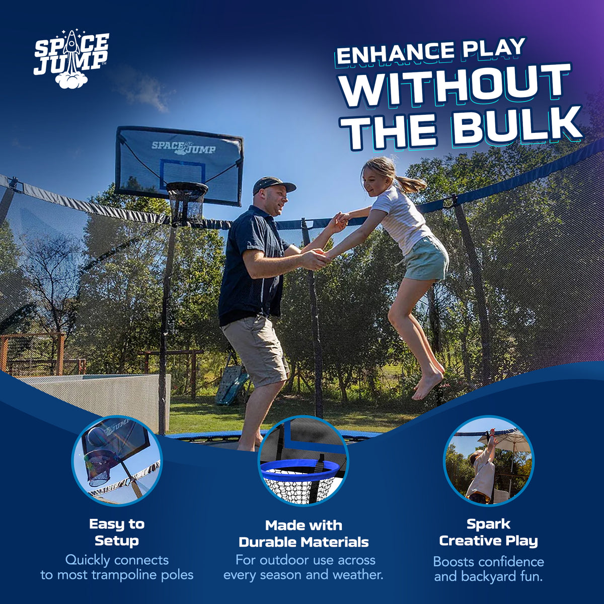SpaceJump Lunar 16' Round Trampoline with AstroJam Basketball Hoop Attachment
