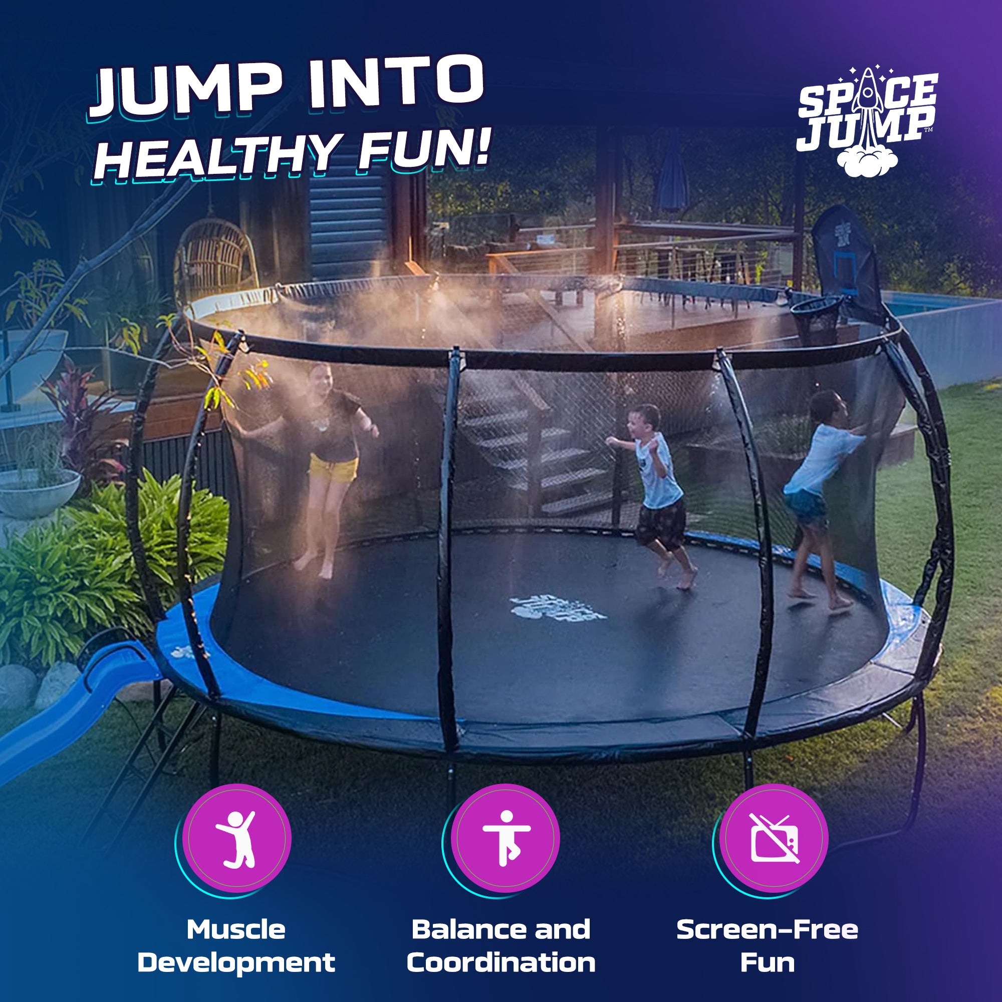 SpaceJump AstroJam Trampoline Basketball Hoop Attachment Accessory, Black/Blue - VMInnovations