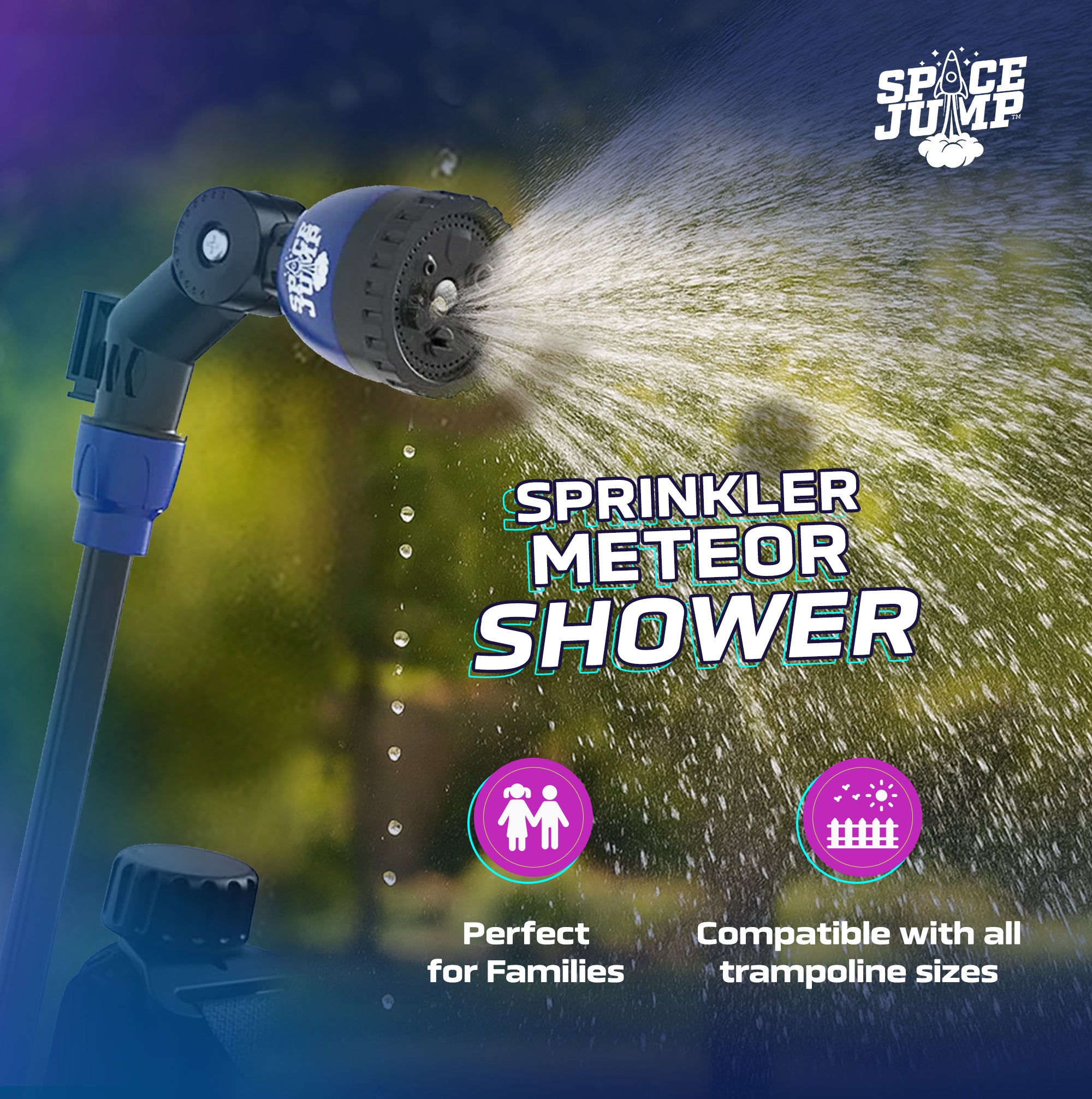 SpaceJump MeteorShower Trampoline Sprinkler Attachment Water Accessory, Black - VMInnovations