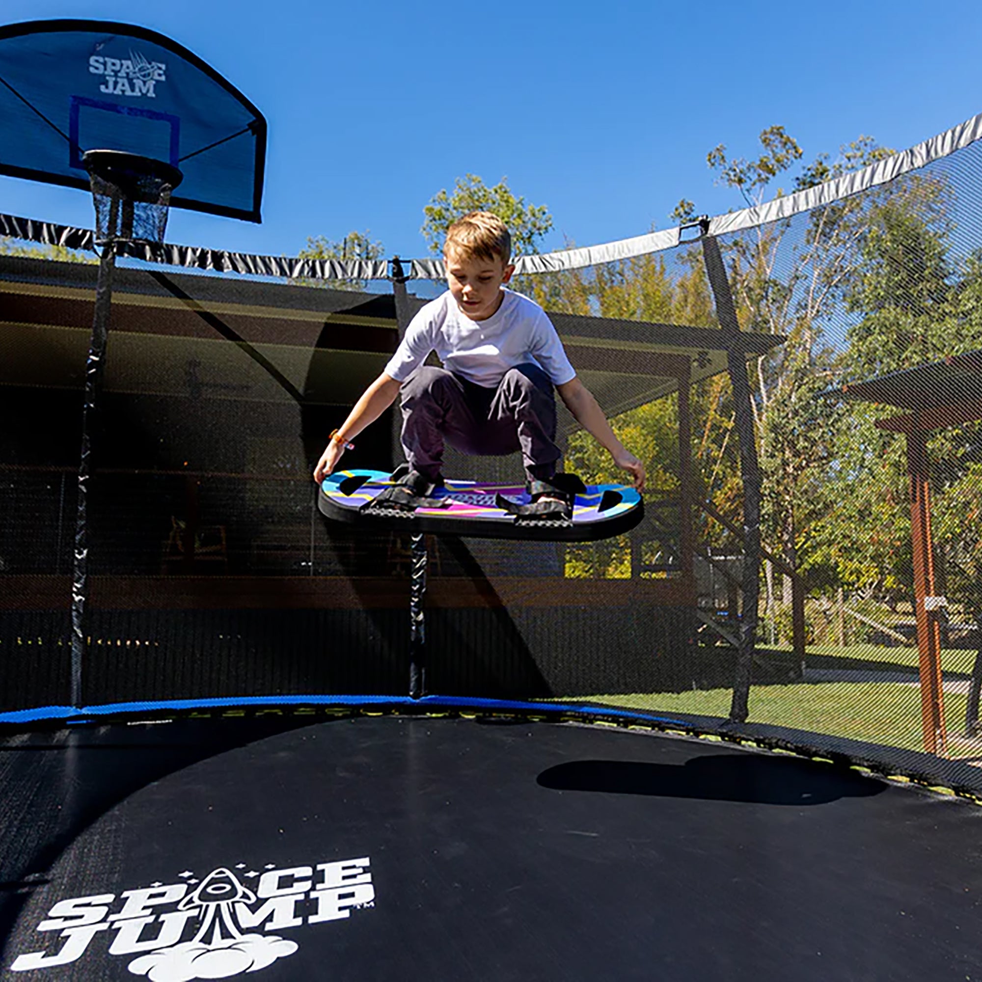 SpaceJump HoverBoard Foam Trampoline Attachment Trick Board, Straps, Multicolor - VMInnovations