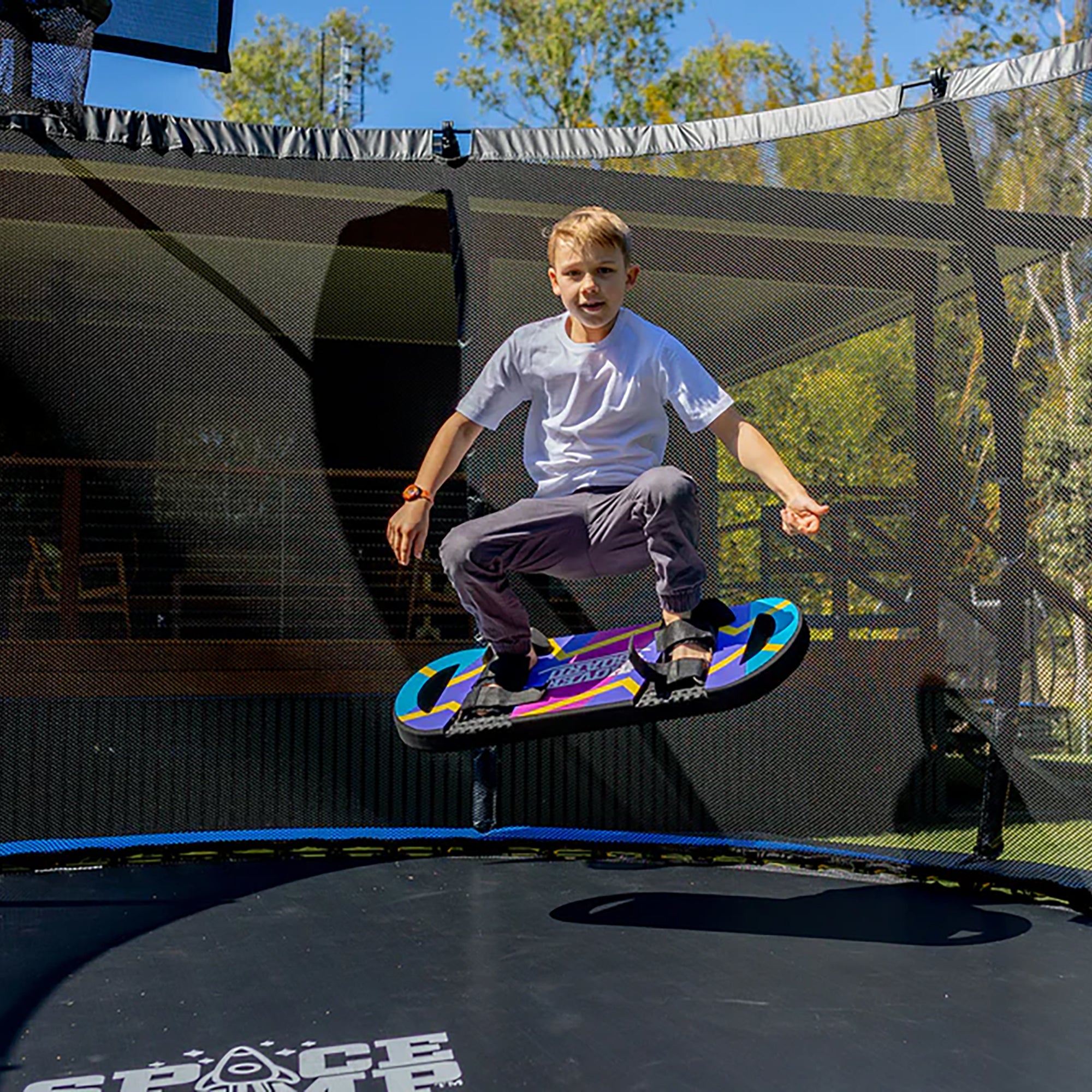 SpaceJump HoverBoard Foam Trampoline Attachment Trick Board, Straps, Multicolor - VMInnovations
